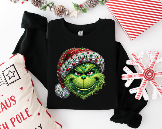 Rhinestone Grinch Face