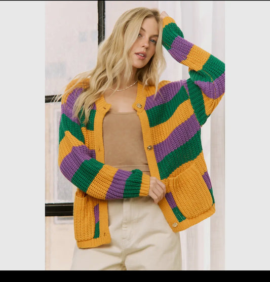 Mardi Gras striped cardigan